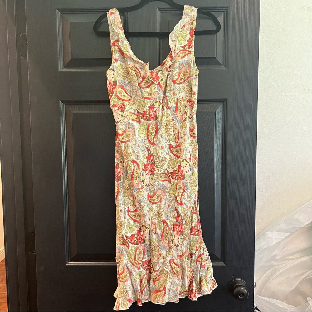 CAbi Empire Waist Ruffle Paisley Midi Dress, Size 2, EUC